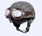 Retro Motorcycle Half Helmets, Scooter Moped Helmet with Goggles, with Adjustable Quick Release Strap, DOT/ECE Approved for Biker, Cruiser, Chopper Helmet, Unisexs D,S=54-56CM