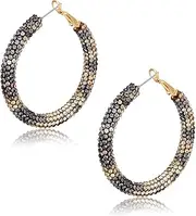 [boderier] Hoop Earrings Bohemian Rainbow Leopard Sparkle Pave Crystal Rhinestone Wrapped Hoop Earrings for Women Girls