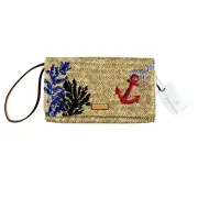 Vera Bradley Wallet Wristlet Straw Beach Red Anchors Aweigh Embroidered NWT