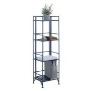 Pemberly Row Four-Tier Folding Shelf with Blue Metal Frame