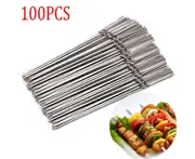 100/50pc Stainless Steel Skewer Flat Barbecue Skewer BBQ Needle Stick Garden Outdoor Camping Tools bbq Grill Accessories Gadgets—100pcs