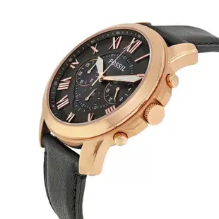 【FOSSIL】FS5085 羅馬字 皮錶帶 三眼計時男錶 玫瑰金/黑 44mm 台南 時代鐘錶