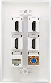 HDMI Wall Plate 4 HDMI Socket Wall Plate 4K ABS Wall Plate 6 Ports HD Multimedia Interface Cat6 TV F Head Ethernet Wall Plate for Home Office