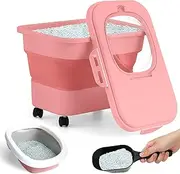 Juexica Collapsible Cat Litter Storage Bin Container with Airtight Lids, Portable Cat Litter Storage Container with Wheels, Kitchen Cereal Rice Leakproof Sealable (Red)