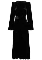 The Vampire's Wife Villanelle Glittered Velvet Midi Dress - Black - 16 (UK16 / XL) 16 (UK16 / XL)