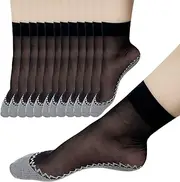 [Daisy & Dino] 12 Pairs Nylon Socks for Women Sheer Ankle Socks w/Reinforced Bottom and Toe by Daisy&Dino