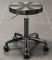 Round Rolling Stool with Swivel Mute Wheels Adjustable Height Seat, Heavy Duty Stainless Steel Drafting Stool Chair for Work Bar Office Salon Massage Spa TattooBlack,A2