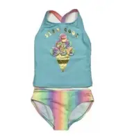 Girls Rainbow Ice Cream Cone Tankini 2 Piece Swimsuit Colorful M plus Or L Plus