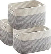 3 Pack Storage Basket for Organizing, Woven Baskets for Storage, Cotton Rope Basket for Toys,Towel Baskets for Bathroom, Gradient Gray 38 * 25 * 23cm