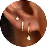 [Freekiss] 3 Pairs Gold Hoop Earrings Set: Dainty Stud Earrings Trendy Small 14K Gold Plated Hypoallergenic Dangle Cartilage Huggie Hoop Earrings for Women Gold Jewelry for Women Girls Gifts