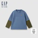 【GAP】兒童裝 LOGO小熊印花刺繡假兩件圓領長袖T恤-藍色(641754)