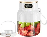 Portable Juicer Blender - 600ML Food Mixing Machine | USB Rechargeable Food Processor with Digital Display & Double Lid | Fruit Juice Mixer Portable Blender for Smoothies Shakes Juices