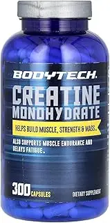 BodyTech 100 Pure Creatine Monohydrate 2250 MG Supports Muscle Strength Mass, 100 Servings (300 Capsules)