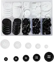 160 Pcs Mixed Sewing Buttons - Black and White, 4-Hole, 5 Sizes, Round Craft Buttons for Sewing and Crafts