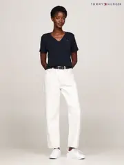 Tommy Hilfiger Natural Plain V-Neck 100% Cotton T-Shirt (E32429) | $104