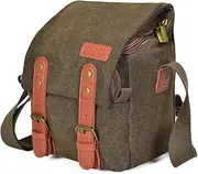 [Generic] Canvas Shoulder Camera Bag Messenger Bag for 1 Camera 1 Lens Compat with DSLR Mirrorl Camera and Lens Coffee One Size