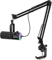 FDUCE USB/XLR Gaming Microphone kit, Dynamic PC Mic for Podcasting Streaming, Computer RGB Mic Kit with Boom Arm Stand, Mute Button and Headphone Jack, for Recording, Vocal Voice-Over (D30+)