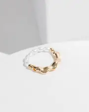 White Textured Metal Pearl Beaded Ring