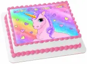 Unicorn Personalized Edible Rectangle Cake Topper Image Decoration
