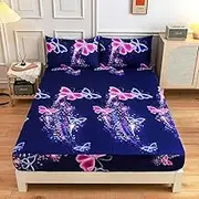 Luxury Bedding Deep Pocket Microfiber Fitted Sheets, Boy Girl Bedroom Cartoons Printed Bed Sheet Top Hat for Single Double Bed Butterfly 120 * 200 * 30cm (3pcs)