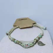Grey, Green Floral Flower Clay Charm Boho Cottagecore Adjustable Cord Bracelet