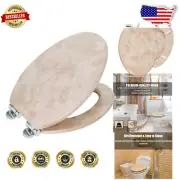 Durable Elongated Beige Toilet Seat with Soft Close - Easy Clean & Install