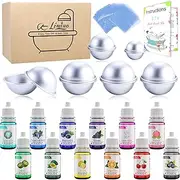 Limino 12 Pieces Bath Bomb Mould Set with Soap Dyes, Shrink Wrap Bags - DIY Bath Bombs Making Supplies Kit, Food Grade Skin Safe Bath Bomb Dye for Soap Coloring,Crafting Fizzles - with Instructions