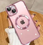 vumebao Mobile Phone Case for iPhone 15 with Magsafe, Never Yellowing, Slim Transparent Mobile Phone Case, Anti-Scratch, Shockproof, Drop-Proof Case with Camera Protection for iPhone 15, Pink