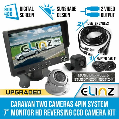 7" Monitor Caravan 2 Camera 4PIN System 12V/24V Reversing CCD Reverse Camera Kit