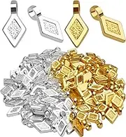 Glue on Bails, 100pcs Metal Small Pendant Bails Glue on Bails Flat Rhombic Pad Bails for Pendants Necklace Earring Jewelry Scrabble Making Craft Supplies, Golden and Silver, 16x8mm