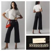 Anthropologie The Colette Cropped Wide-Leg Pants by Maeve Rhinestone Size 31 NWT