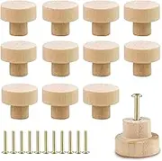 Gunwon 12pcs Wooden Cabinet Knobs Set with Screws, Round Shaped Natural Wooden Pull Handles for Cabinet, Cupboard, Wardrobe, Furniture, Kitchen (35mm)