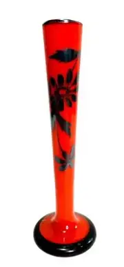 VTG TANGO GLASS BUD VASE CZECH ART DECO BOHO ORANGE HAND PAINTED 1930s 6.25" H