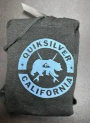 Quicksilver California Hoodie Sweatshirt Mens Medium Gray/ Blue Logo- NEW IN TAG