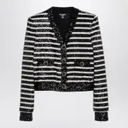 Short Black/White Striped Jacket With Sequins