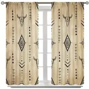 Western Blackout Curtains, Rustic Bull Skull Bohemian Aztec Style Window Trea...