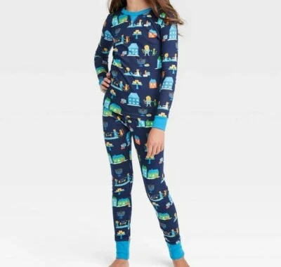 Kids Hanukkah Lions Print Matching Family Pajama Set Navy Blue Size 6