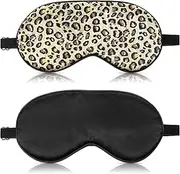 2 Pieces Sleeping Mask with Adjustable Strap Eye Mask Soft Eye Cover Blindfold Eyeshade with Leopard Print, for Blocking Out Lights Sweet Sleep Travel Relax, Nap (Style 1, 20.5 * 9.5CM)