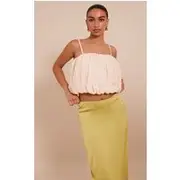 Cream Textured Chiffon Puff Ball Cami Top, Cream