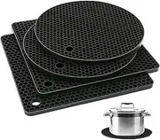 LznYi Silicone Trivet Mats, 4Pcs Pot Pads Silicone Pot Holders for Kitchen Countertops, Table, Heat Resistant Anti Slip Flexible Easy to Wash and Dry (4Pcs Black)