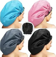 4 Pieces Jumbo Shower Cap Extra Large Double Layer Waterproof Shower Cap for Dreadlocks Satin Lining Reusable XL Bonnet for Women Men Thick Long Big Hair Locs Braids, 4 Colors