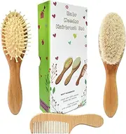 3pcs Molylove Baby Hair Brush with Wooden Handle and Super Soft Goat Bristles for Newborns & Toddlers