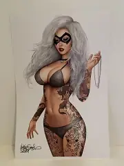 Nathan Szerdy SIGNED Black Cat Tattooed Comic Art Print Spider-Man Felicia