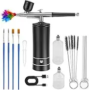 Airbrush Kit with Compressor, 1000mAh Rechargeable Auto Handheld Airbrush Gun, Portable Cordless Air Brush Painting, Handheld Mini Nail Airbrush Set, Nail Airbrush Spray for Nail Art Painting (Black)