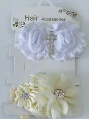 Baby birthday Girl Kid White chiffon Flower Elastic Hair head band Headband set