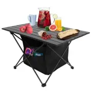 Camping Table w/ Storage Basket, Foldable - Black, Large