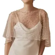 Lightweight Bridal Shawl Studded Pearls and Sheer Tulle Design Outfits Shawl