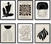 Boho Wall Art Mid Century Modern Decor Canvas Prints Set Black and White