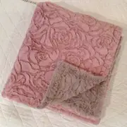 Angads Cozy Rose Double Sided Throw in Salmon & Taupe