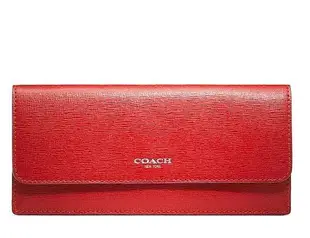 Coco小舖 COACH 49350 SAFFIANO LEATHER SOFT WALLET 紅色防刮皮革簡便皮夾